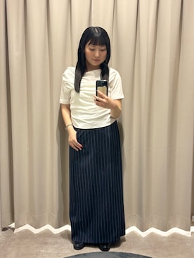 「SENSE OF PLACE by URBAN RESEARCH(センスオブプレイスバイアーバンリサーチ)のシアードレープトップ(半袖)(Tシャツ/カットソー、ホワイト系)」を使った、ayanaさん(レディース・150cm)の春コーディネート