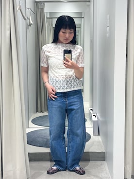「SENSE OF PLACE by URBAN RESEARCH(センスオブプレイスバイアーバンリサーチ)のレースドレープトップ(Tシャツ/カットソー、ホワイト系)」を使った、ayanaさん(レディース・150cm)の春コーディネート