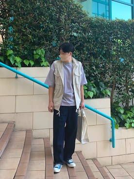 「アイテム（ベスト、ホワイト系）」を使った、おさDさん（メンズ・178cm）の春コーディネート