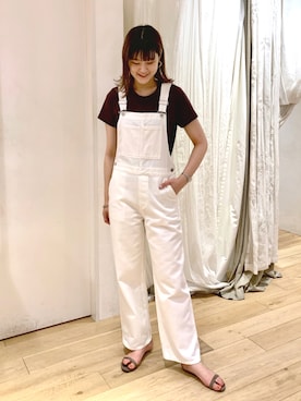 「白コーデ」｜「アイテム（オールインワン・サロペット）」を使った、OSAKA_172cmさん（レディース・172cm）の夏コーディネート