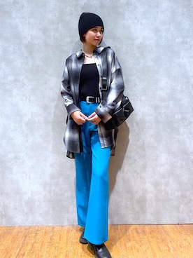 「PAGEBOY（ページボーイ）のオンブレチェックルーズシャツ（シャツ/ブラウス）」を使った、Kotohaさん（レディース・170cm）の秋コーディネート