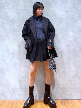「ラメニット」｜「アイテム（その他アウター）」を使った、Kotohaさん（レディース・170cm）の冬コーディネート