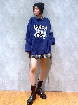 「PAGEBOY（ページボーイ）のニットビーニー（ニットキャップ/ビーニー）」を使った、Kotohaさん（レディース・170cm）の秋コーディネート