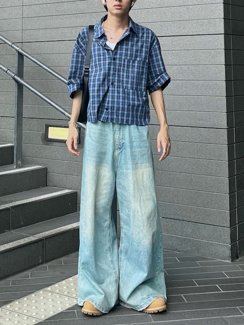 パンツ デニム ジーンズ サイドベルト ワイドフレアデニムパンツ 
