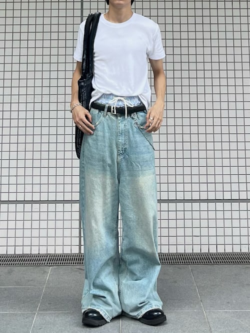 パンツ デニム ジーンズ サイドベルト ワイドフレアデニムパンツ