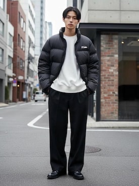 「FIRST DOWN（ファーストダウン）のアイテム（ダウンジャケット/コート）」を使った、Lazarさん（メンズ・176cm）の冬コーディネート