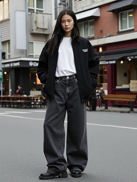 「アイテム（ナイロンジャケット）」を使った、Lazarさん（レディース・160cm）の秋コーディネート