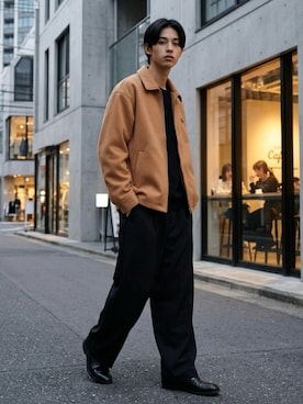「U.S. POLO ASSN.（ユーエスポロアッスン）のU.S. POLO ASSN./ユーエスポロアッスン Melton Zip Blouson/オーバーサイズ メルトン ジップブルゾン/ハリントンジャケット/レディース メンズ（ブルゾン、イエロー系）」を使った、Lazarさん（メンズ・176cm）の秋コーディネート