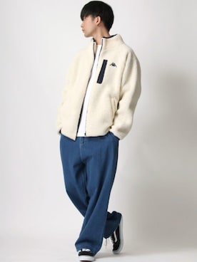 「Lazar（ラザル）のアイテム（デニムパンツ）」を使った、Lazarさん（メンズ・177cm）の冬コーディネート