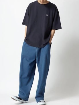 「Lazar（ラザル）のアイテム（デニムパンツ）」を使った、Lazarさん（メンズ・177cm）の春コーディネート