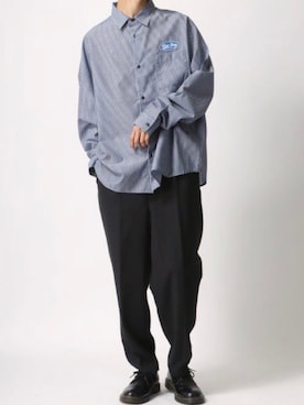 Ｔさんの「別注 Oversize Broad Patch Shirt/オーバーサイズ ブロード ワッペン刺繍 ムジ ストライプ レギュラーカラーシャツ」を使ったコーディネート