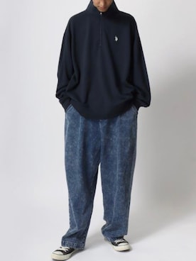 「Lazar（ラザル）のアイテム（デニムパンツ）」を使った、Lazarさん（メンズ・177cm）の秋コーディネート