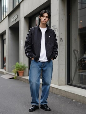 「U.S. POLO ASSN.（ユーエスポロアッスン）のU.S. POLO ASSN./ユーエスポロアッスン Nylon Piping Track Jacket/オーバーサイズ ナイロン ブロークコア ジップアップ トラックジャケット/アノラックジャケット/レディース メンズ（ナイロンジャケット、ブラック系）」を使った、Lazarさん（メンズ・176cm）の春コーディネート