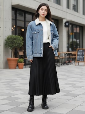 「アイテム（デニムジャケット）」を使った、Lazarさん（レディース・160cm）の冬コーディネート