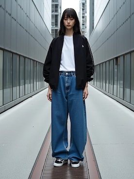 「アイテム（ナイロンジャケット）」を使った、Lazarさん（レディース・163cm）の秋コーディネート