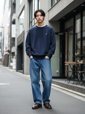 「アイテム（スウェット）」を使った、Lazarさん（メンズ・176cm）の冬コーディネート