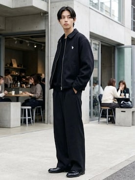 「U.S. POLO ASSN.（ユーエスポロアッスン）のU.S. POLO ASSN./ユーエスポロアッスン Melton Zip Blouson/オーバーサイズ メルトン ジップブルゾン/ハリントンジャケット/レディース メンズ（ブルゾン、ブラック系）」を使った、Lazarさん（メンズ・176cm）の秋コーディネート