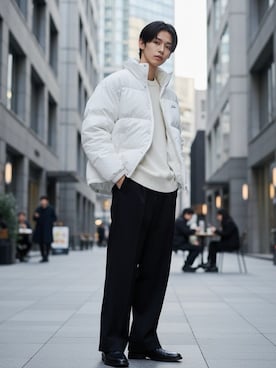 「アイテム（スラックス）」を使った、Lazarさん（メンズ・176cm）の冬コーディネート