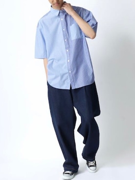 「Lazar（ラザル）のアイテム（デニムパンツ）」を使った、Lazarさん（メンズ・177cm）の夏コーディネート