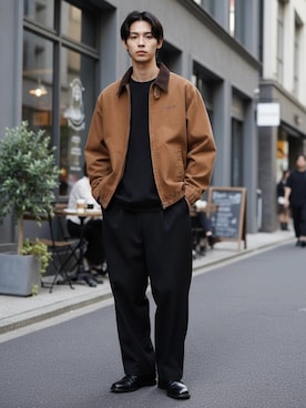 「Mark Gonzales（マーク・ゴンザレス）のMARK GONZALES ARTWORK COLLECTION/マークゴンザレス 別注 オーバーサイズ ストリート バックプリント ワンポイント刺繍 ロングスリーブTシャツ/ロンT レディース メンズ（Tシャツ/カットソー、ブラック系）」を使った、Lazarさん（メンズ・176cm）の春コーディネート