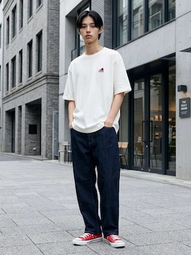 「Levi's（リーバイス）のLevi's/リーバイス 35mmレザーベルト（ベルト、ブラック系）」を使った、Lazarさん（メンズ・176cm）の夏コーディネート