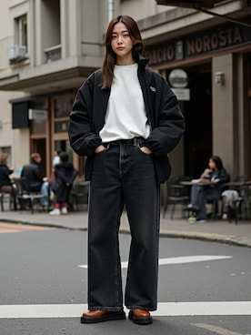 「アイテム（ナイロンジャケット）」を使った、Lazarさん（レディース・162cm）の秋コーディネート