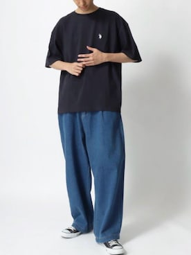 「Lazar（ラザル）のアイテム（デニムパンツ）」を使った、Lazarさん（メンズ・177cm）の春コーディネート