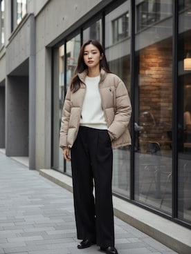 「アイテム（ダウンジャケット/コート）」を使った、Lazarさん（レディース・160cm）の秋コーディネート