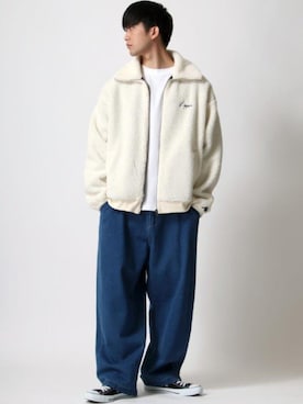 「アイテム（ブルゾン、ホワイト系）」を使った、Ｔさん（メンズ・177cm）の冬コーディネート