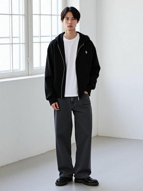 ポロロゴ入りブラックジップアップパーカー #POLO #パーカー セール】∴WEGO/【25年秋冬新作】U.S.POLO ASSN.別注ZIPパーカー