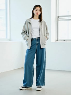 「アイテム（パーカー）」を使った、Lazarさん（レディース・158cm）の秋コーディネート