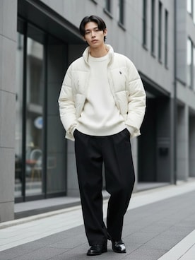 「アイテム（スラックス）」を使った、Lazarさん（メンズ・176cm）の冬コーディネート