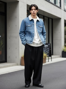 「アイテム（デニムジャケット）」を使った、Lazarさん（メンズ・176cm）の冬コーディネート