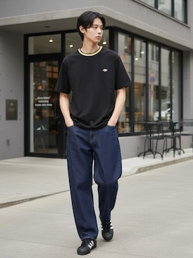 「Levi's（リーバイス）のLevi's/リーバイス 35mmレザーベルト（ベルト、ブラック系）」を使った、Lazarさん（メンズ・176cm）の春コーディネート