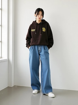 「アイテム（パーカー）」を使った、Lazarさん（レディース・157cm）の秋コーディネート