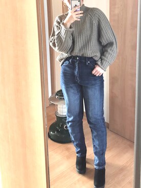 「Avail（アベイル）のアイテム（デニムパンツ、ブルー系）」を使った、Minea*さん（レディース・157cm）の冬コーディネート