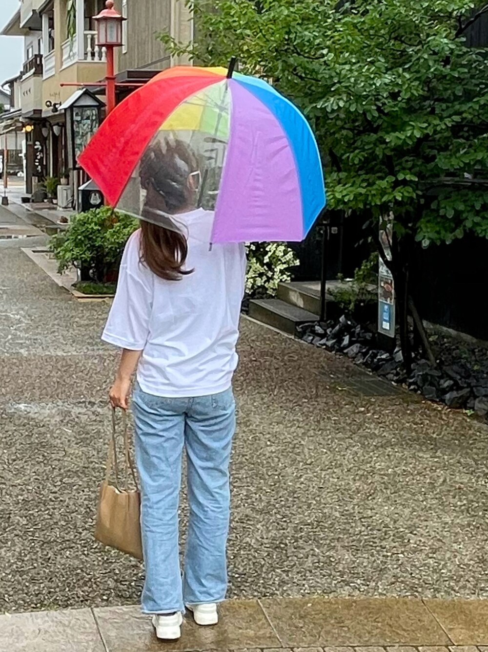 「大人カジュアル、パンツスタイル、ラフ、厚底サンダル、デニム、ユニクロ、ボーイッシュ、メンズライク、夏コーデ、白Tシャツ」｜「chocomeeのデニムワイドパンツ（デニムパンツ、ブルー系）」を使った、coco,nico*さん（レディース・157cm）の夏コーディネートの1枚目の写真
