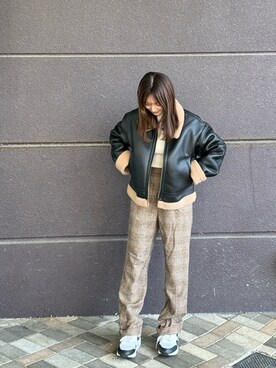 「GU（ジーユー）のアイテム（ムートンコート）」を使った、misaさん（レディース・157cm）の冬コーディネート