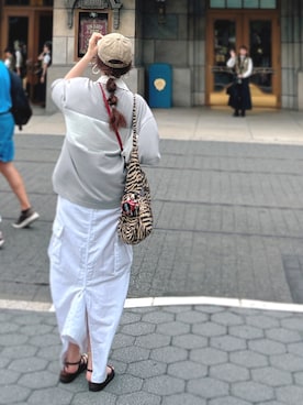 「Omekashi（オメカシ）のゼブラトートバッグ（トートバッグ）」を使った、sato**さん（レディース・164cm）の夏コーディネート