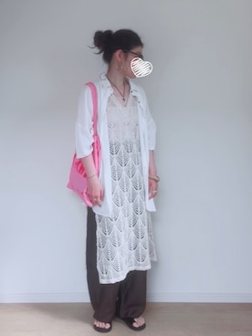 「and ST MAKEのバヤコ企画】てるてる6分袖シャツ ［keep being you] （シャツ/ブラウス、ホワイト系）」を使った、sato**さん（レディース・164cm）の春コーディネート