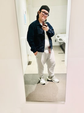 「LACOSTE（ラコステ）の【LACOSTE】COTTON LOGO HUNTING L1130（ハンチング/ベレー帽、ブラック系）」を使った、りゅうたさん（メンズ・160cm）の春コーディネート