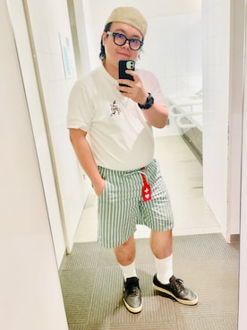 「アイテム（帽子、ベージュ系）」を使った、りゅうたさん（メンズ・159cm）の夏コーディネート