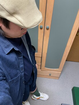「シャツジャケット」｜「アイテム（ハンチング/ベレー帽）」を使った、りゅうたさん（メンズ・158cm）の春コーディネート