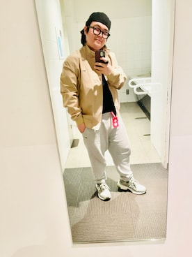 「LACOSTE（ラコステ）の【LACOSTE】COTTON LOGO HUNTING L1130（ハンチング/ベレー帽、ブラック系）」を使った、りゅうたさん（メンズ・160cm）の春コーディネート