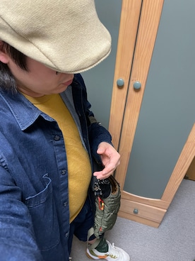 「シャツジャケット」｜「アイテム（ハンチング/ベレー帽）」を使った、りゅうたさん（メンズ・158cm）の春コーディネート