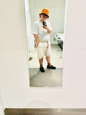 「LACOSTE（ラコステ）のリネン×レーヨンブレンドツイルショーツ（その他パンツ、ホワイト系）」を使った、りゅうたさん（メンズ・160cm）の春コーディネート