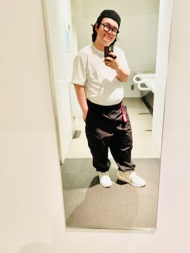 「LACOSTE（ラコステ）の【LACOSTE】COTTON LOGO HUNTING L1130（ハンチング/ベレー帽、ブラック系）」を使った、りゅうたさん（メンズ・160cm）の春コーディネート