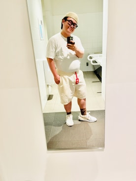 「LACOSTE（ラコステ）の【LACOSTE】COTTON LOGO HUNTING L1130（ハンチング/ベレー帽、ベージュ系）」を使った、りゅうたさん（メンズ・160cm）の春コーディネート