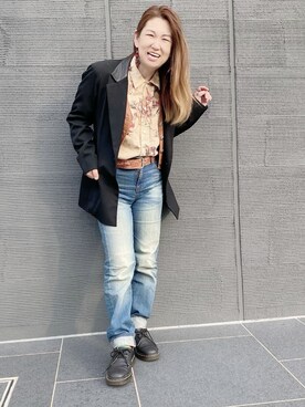 「Y's（ワイズ）のアイテム（ノーカラージャケット）」を使った、みーこさん（レディース・157cm）の秋コーディネート