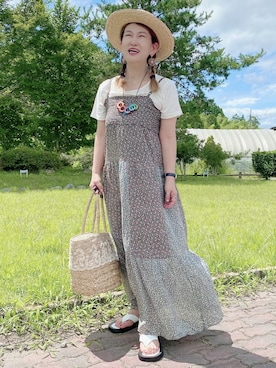 「アイテム（ワンピース/ドレス、シルバー系）」を使った、みーこさん（レディース・157cm）の夏コーディネート